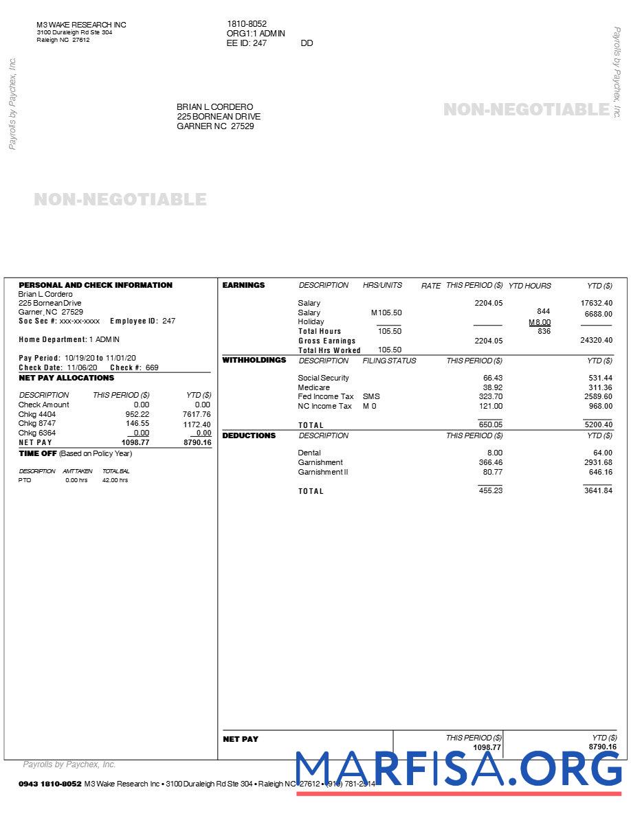 Printable M3 WAKE Research INC earnings statement download for verification